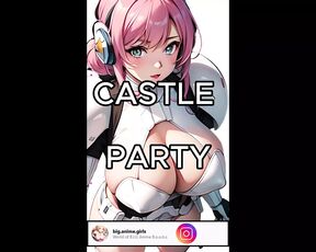Girls in a Castle, big boobs-cum on her tits